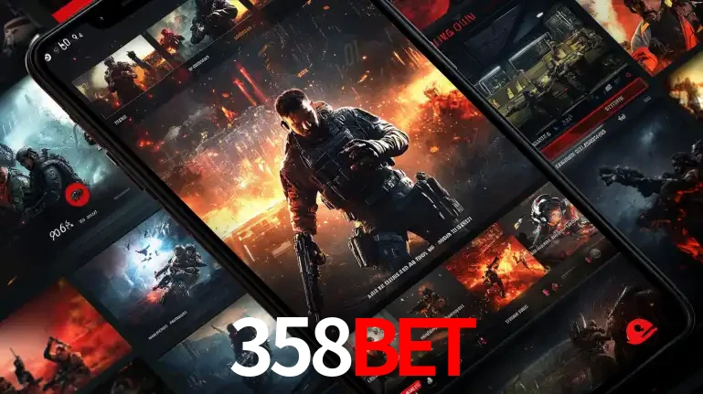Tela de um celular exibindo uma galeria de jogos de tiro com temática militar, mostrando a variedade de e-sports disponíveis para apostas na plataforma de entretenimento 358bet.