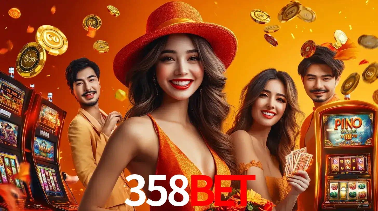 Grupo de amigos asiáticos sorrindo e se divertindo com máquinas de caça-níqueis em um ambiente festivo, celebrando suas vitórias nos jogos de cassino do 358bet.