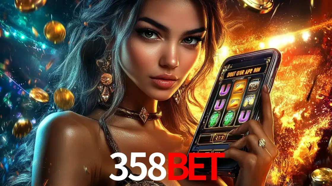 Mulher elegante mostrando um jogo de caça-níqueis em seu smartphone, destacando a experiência de cassino móvel oferecida pelo aplicativo 358bet.
